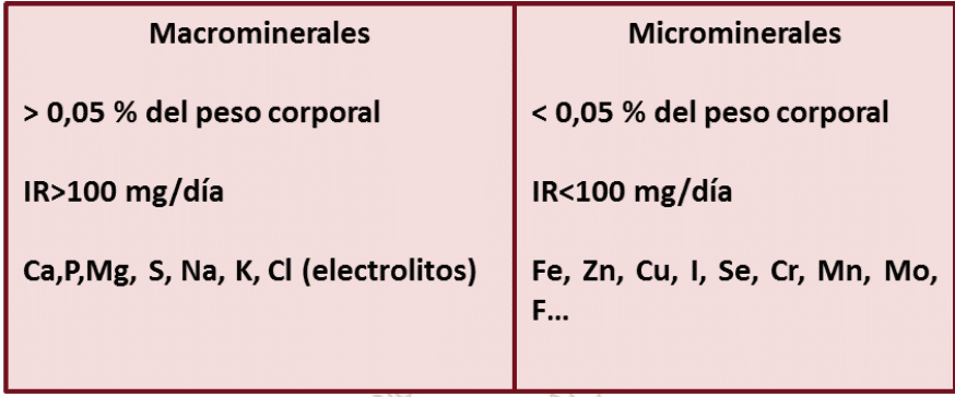 Principales características de los macrominerales y microminerales